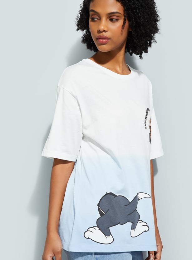URB_N Women Tom & Jerry Print Oversized T-shirt