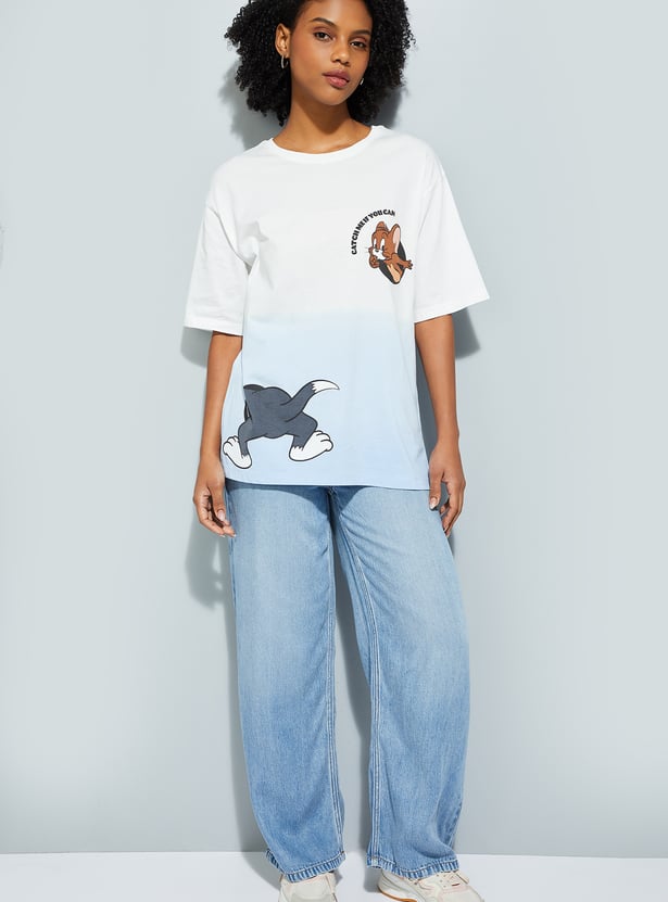 URB_N Women Tom & Jerry Print Oversized T-shirt