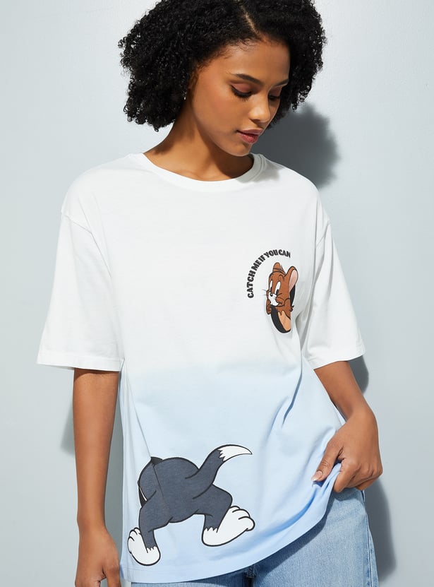 URB_N Women Tom & Jerry Print Oversized T-shirt