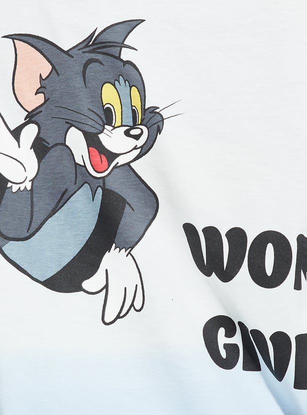 URB_N Women Tom & Jerry Print Oversized T-shirt