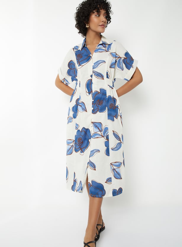 Women Floral Print Shirt Dress