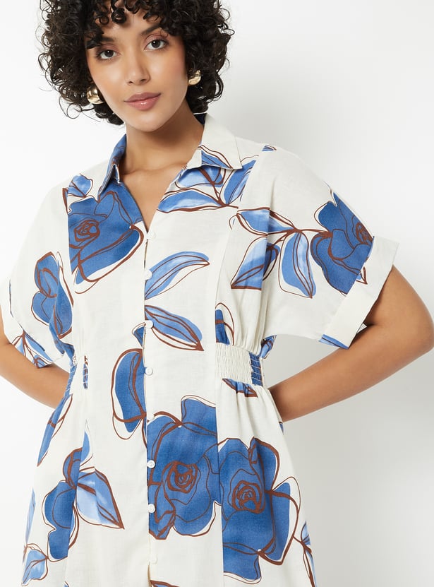 Women Floral Print Shirt Dress