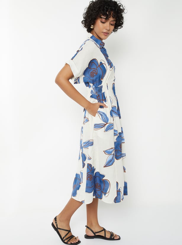 Women Floral Print Shirt Dress