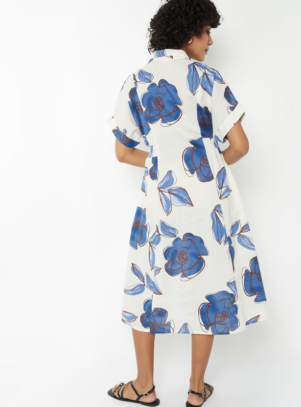 Women Floral Print Shirt Dress