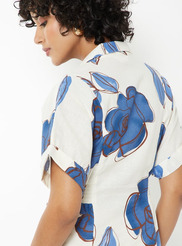 Women Floral Print Shirt Dress