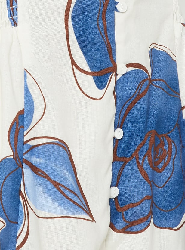 Women Floral Print Shirt Dress