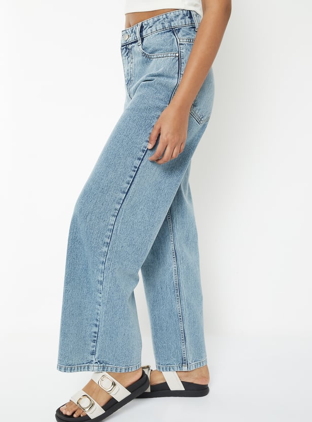 Women Clean Look Wide Leg Jeans High Rise
