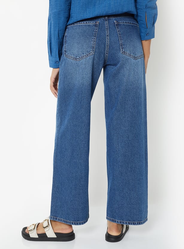 Women Solid Wide Leg Jeans