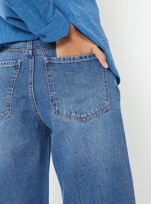 Women Solid Wide Leg Jeans