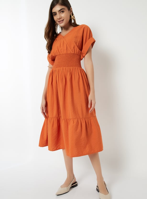 Women Smocked Waist Fit & Flare Dress