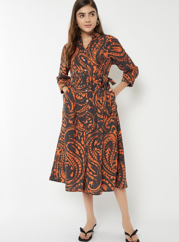 Women Paisley Print Shirt Dress