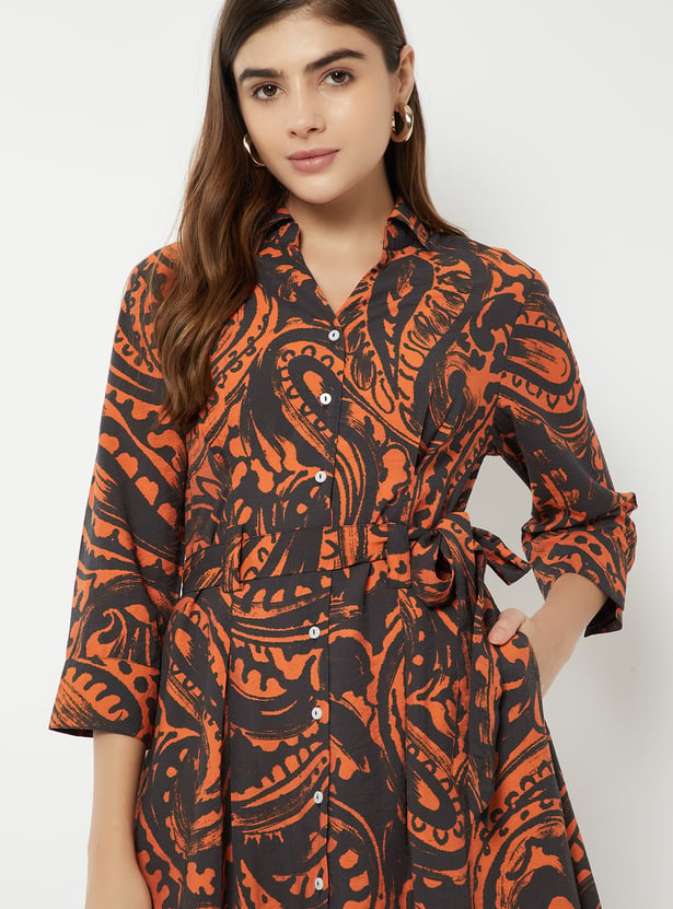 Women Paisley Print Shirt Dress