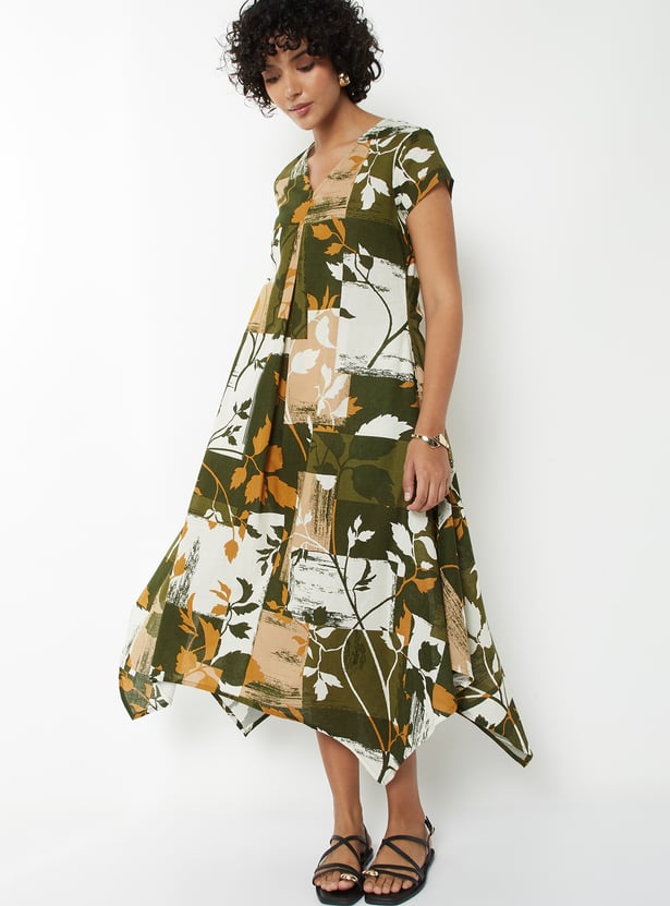 Women Floral Print Asymmetric Dress