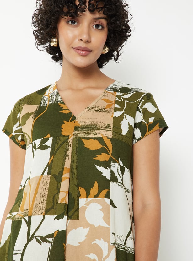 Women Floral Print Asymmetric Dress