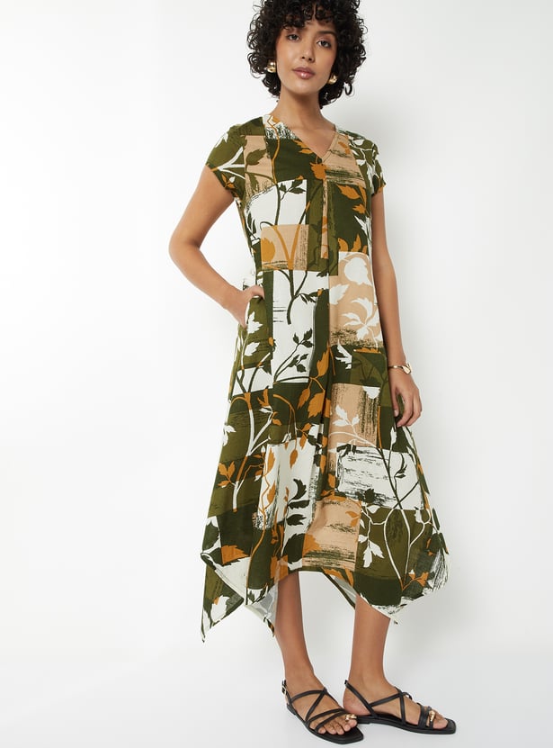 Women Floral Print Asymmetric Dress