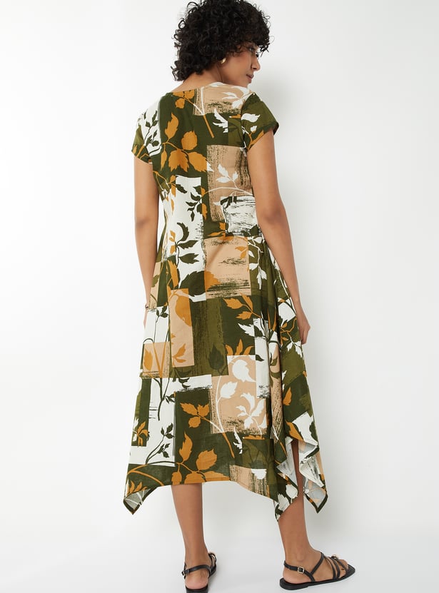 Women Floral Print Asymmetric Dress