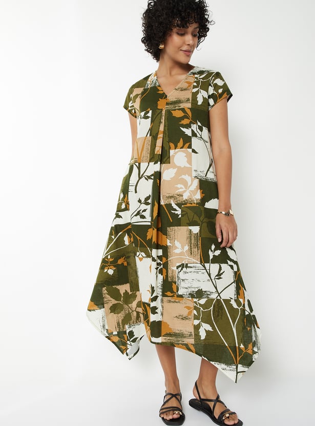 Women Floral Print Asymmetric Dress