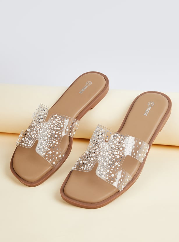 Women Embellished Open-Toe Flats