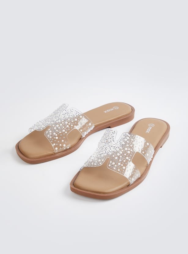Women Embellished Open-Toe Flats