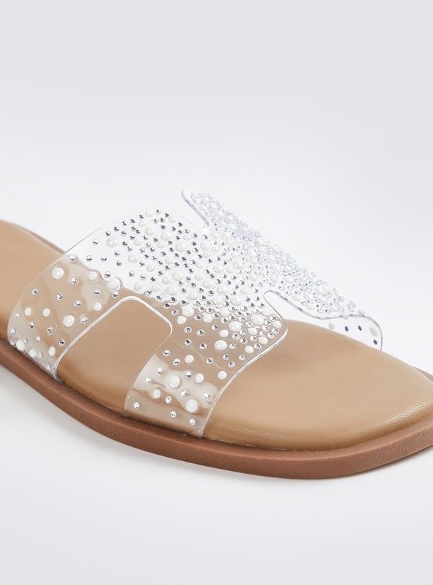 Women Embellished Open-Toe Flats