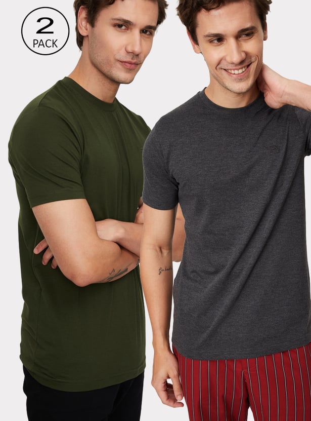 Men Solid Lounge T-shirt - Pack of 2