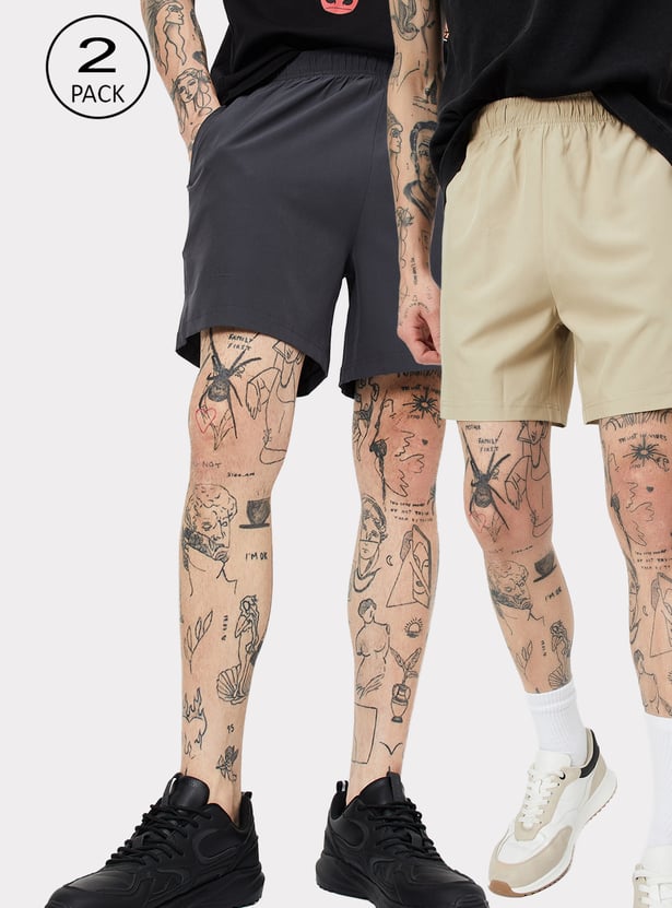 Men Solid Sports Shorts - Pack of 2