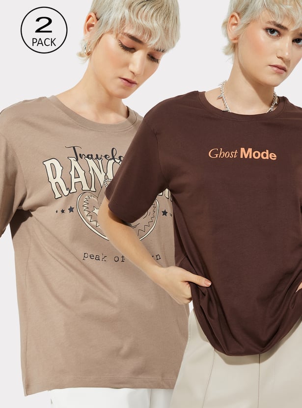 URB_N Women Graphic Printed Boxy T-shirts - Pack of 2