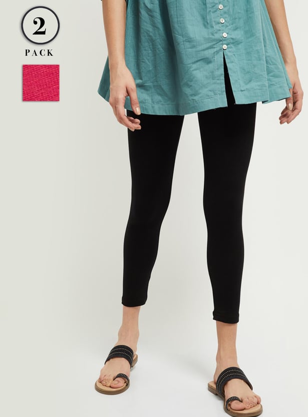 Women Solid Ankle-Length Leggings - Pack of 2