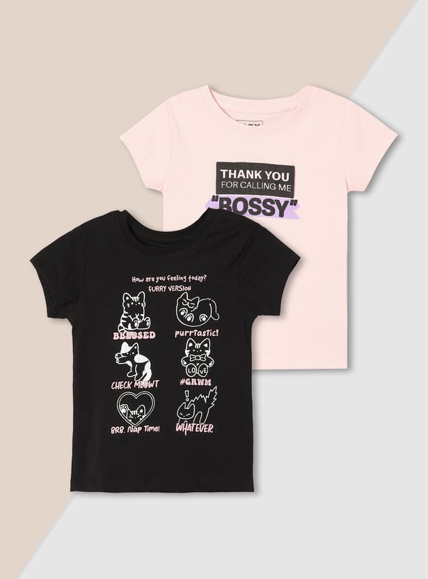 Girls Printed T-shirts - Pack of 2