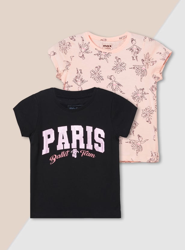 Girls Printed T-shirt - Pack of 2