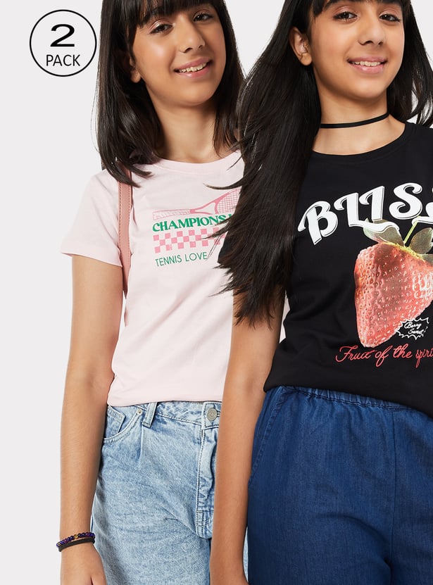 Girls Printed T-shirt - Pack of 2