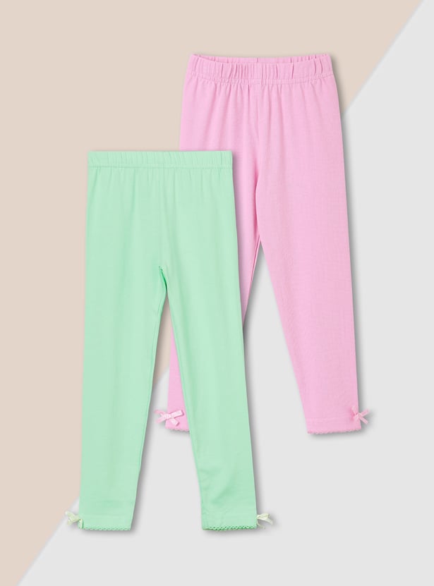 Girls Solid Leggings - Pack of 2