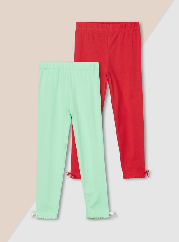 Girls Solid Leggings - Pack of 2