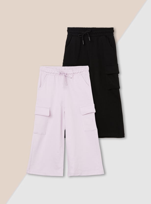 Girls Solid Cargo Trousers