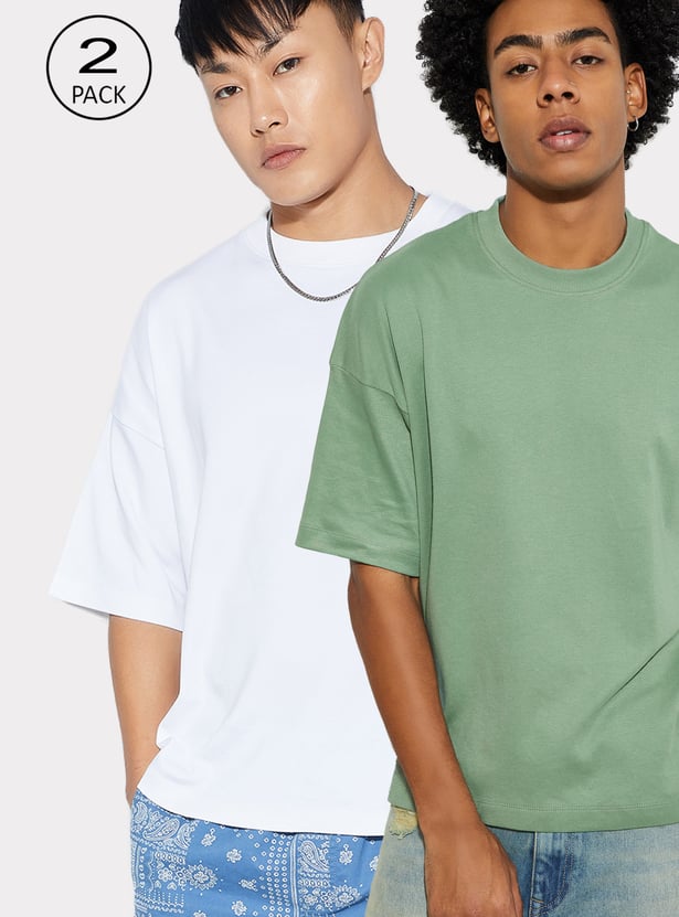 URB_N Men Solid Oversized T-shirt - Pack of 2