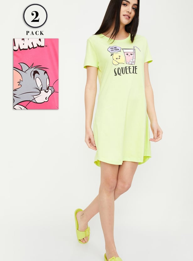 Women Printed Nightdress - Pack of 2
