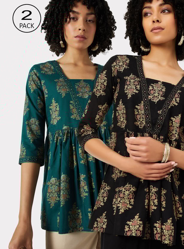 Women Ethnic Print A-Line Kurtis - Pack of 2