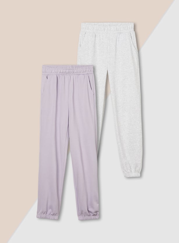 Girls Solid Joggers - Pack of 2