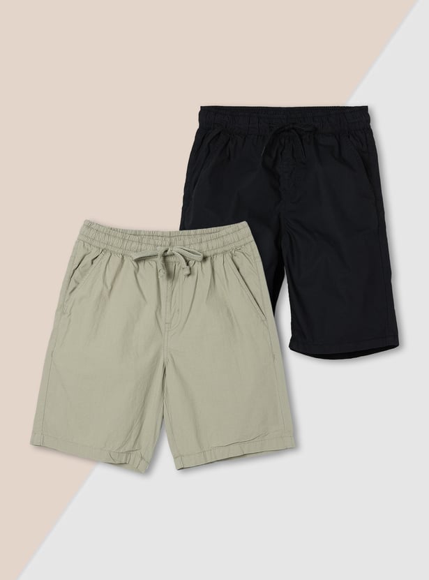 Boys Solid Shorts - Pack of 2