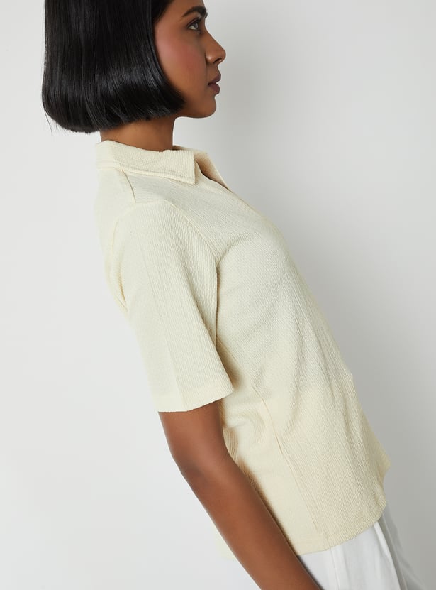 Women Textured Johnny Collar T-shirt - Pack of 2