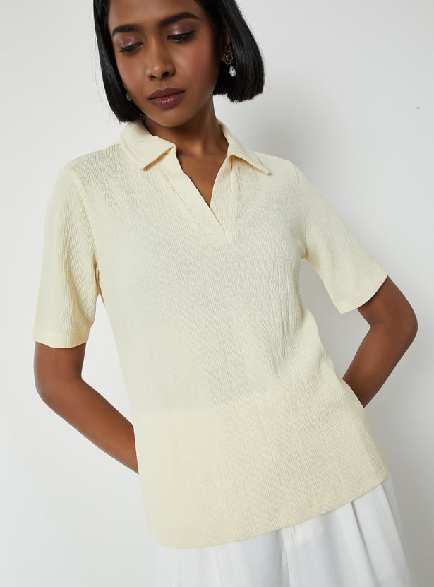 Women Textured Johnny Collar T-shirt - Pack of 2