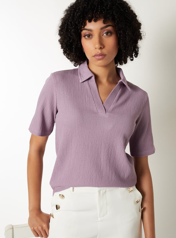 Women Textured Johnny Collar T-shirt - Pack of 2
