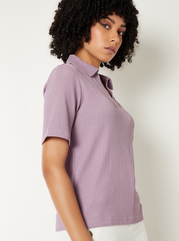 Women Textured Johnny Collar T-shirt - Pack of 2