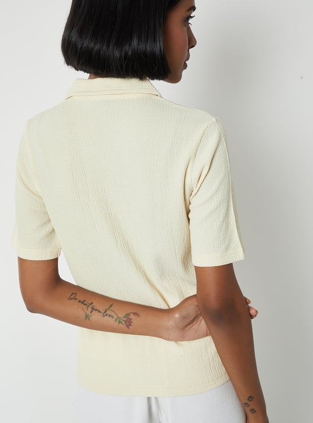 Women Textured Johnny Collar T-shirt - Pack of 2