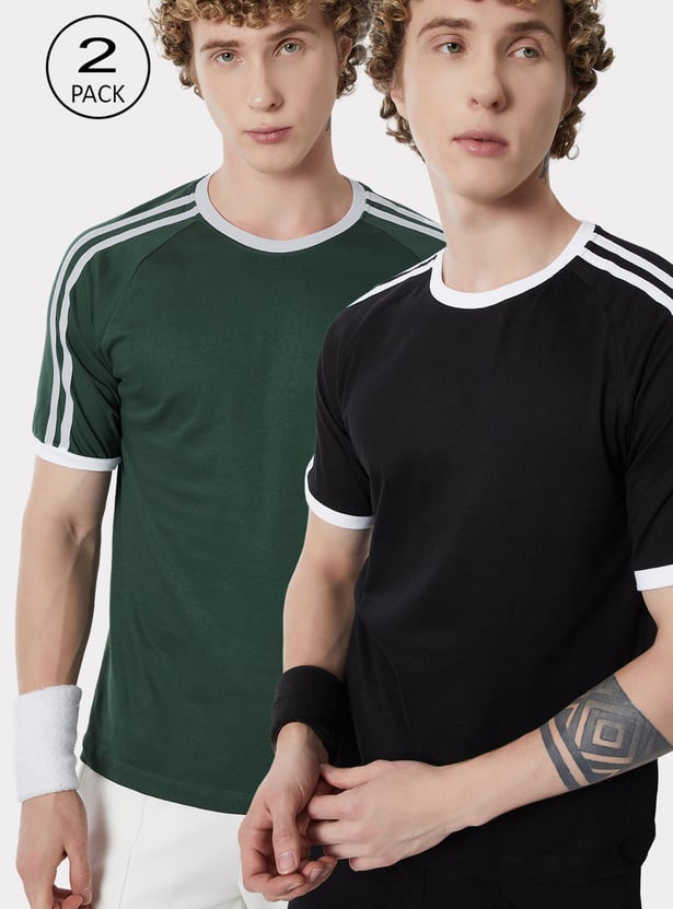 Men Side Striped Sports T-shirt - Pack of 2