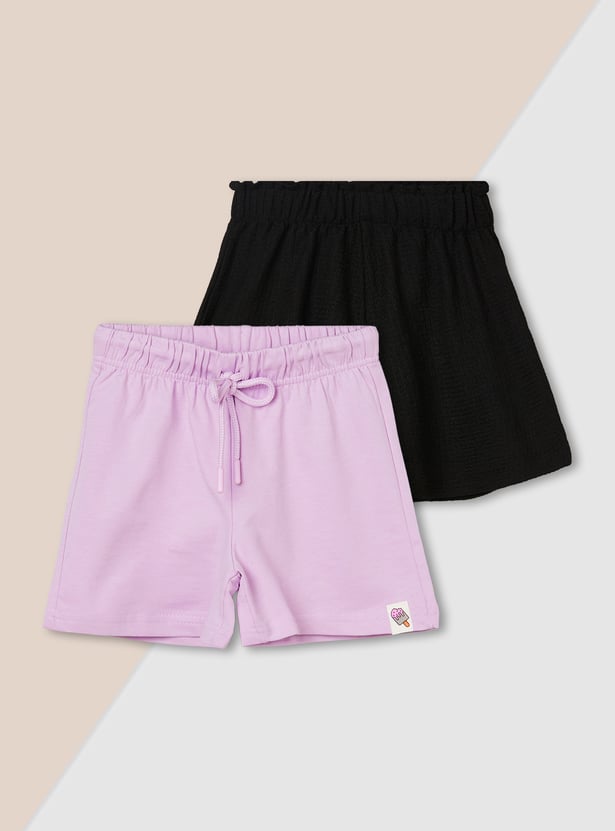 Girls Solid Shorts - Pack of 2