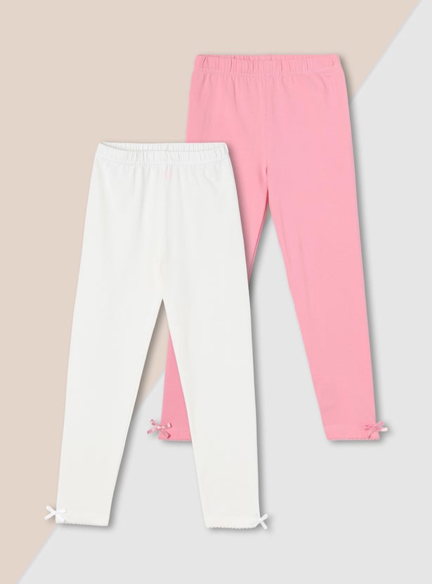 Girls Solid Leggings - Pack of 2