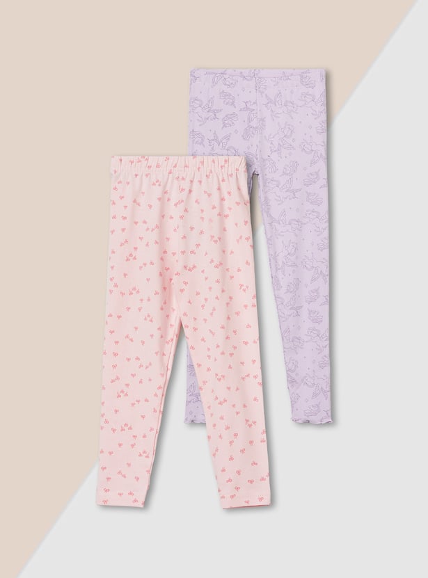 Girls Printed Leggings - Pack of 2