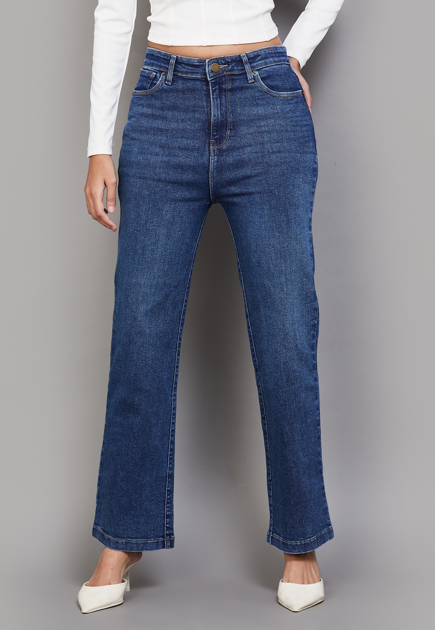 XPOSE Solid High-Rise Wide Leg Jeans-picture-33