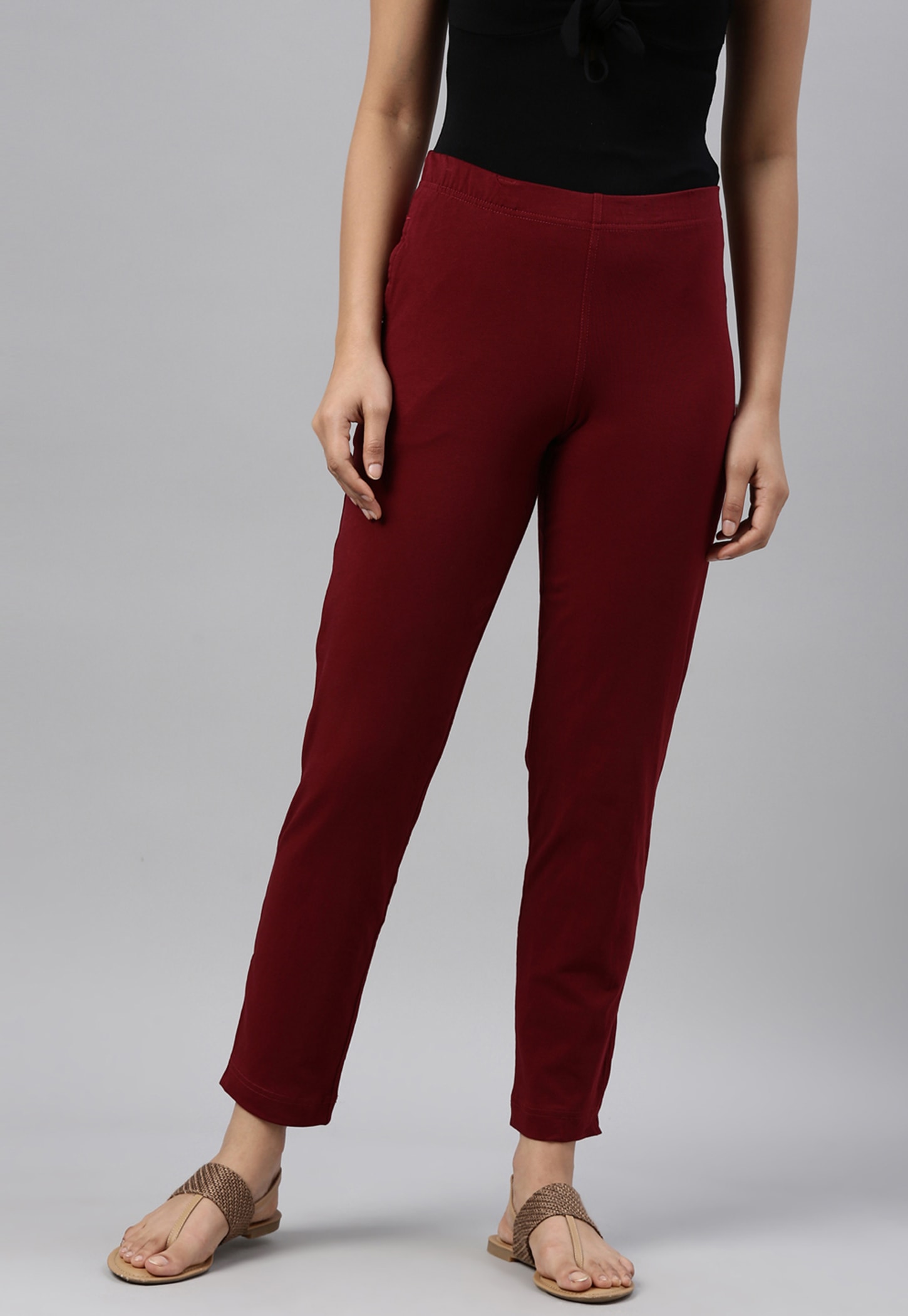GO COLORS Solid Elasticated Leggings-picture-55